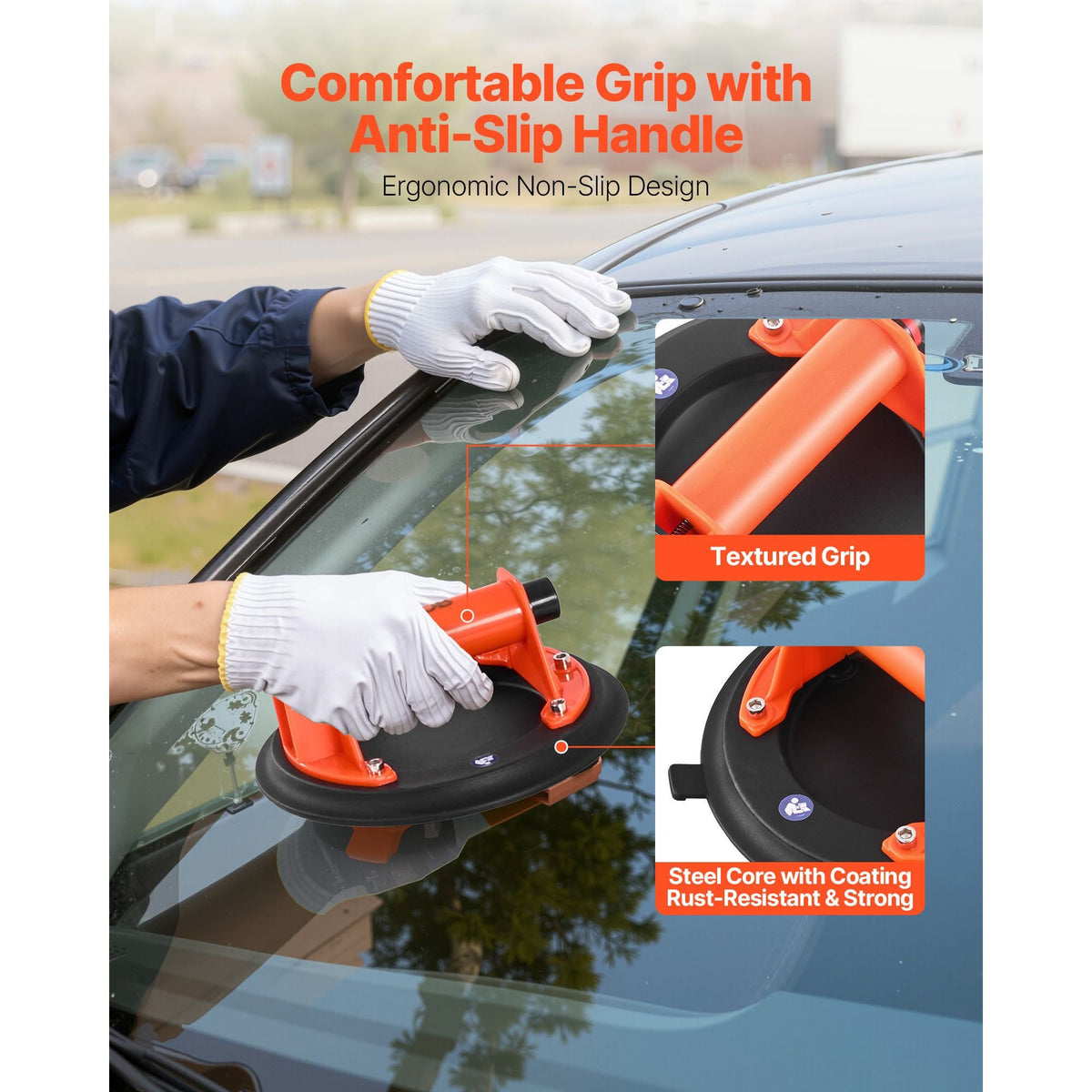 Vacuum Suction Cup, 8-Inch Vacuum Glass Lifter with ABS Handle, 400 lbs Max Lifting Capacity Tile Suction Cup Tool with Carrying Case for Lifting Large Tile, Granite, Drywall, Windows (1-Pack)