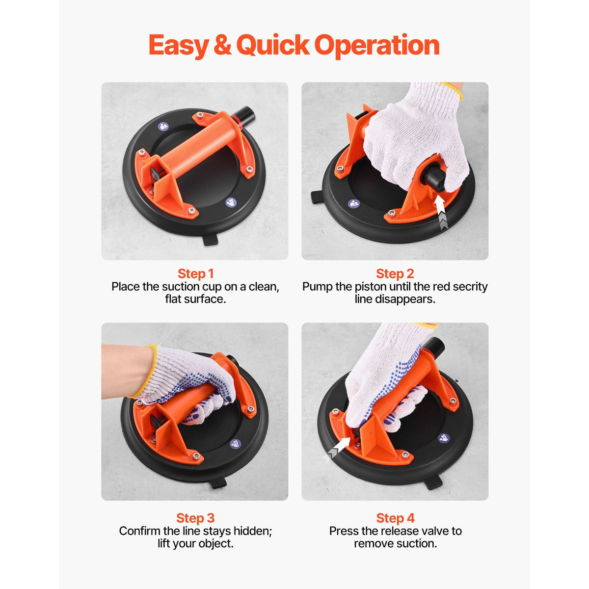 Vacuum Suction Cup, 8-Inch Vacuum Glass Lifter with ABS Handle, 400 lbs Max Lifting Capacity Tile Suction Cup Tool with Carrying Case for Lifting Large Tile, Granite, Drywall, Windows (1-Pack)