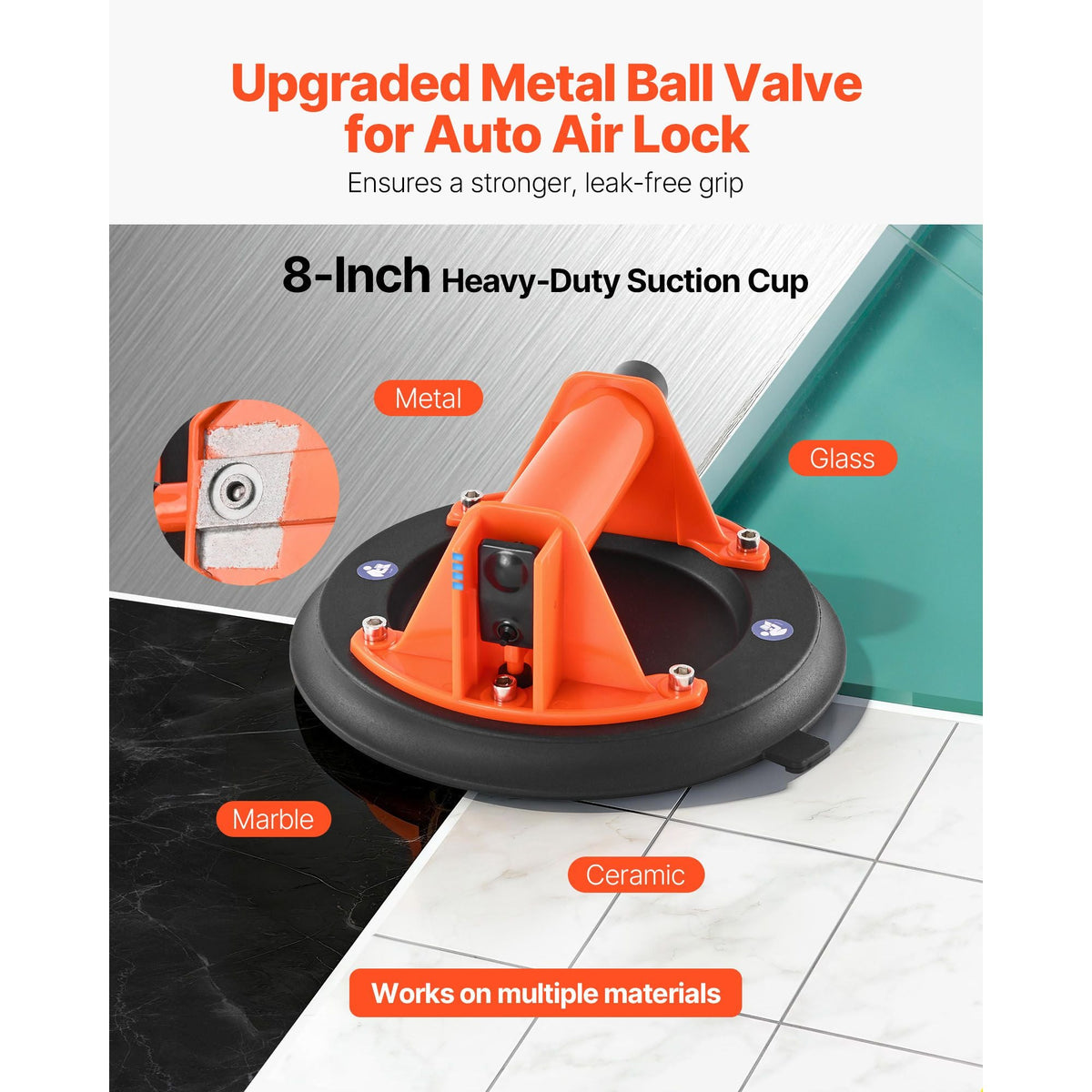 Vacuum Suction Cup, 8-Inch Vacuum Glass Lifter with ABS Handle, 400 lbs Max Lifting Capacity Tile Suction Cup Tool with Carrying Case for Lifting Large Tile, Granite, Drywall, Windows (1-Pack)