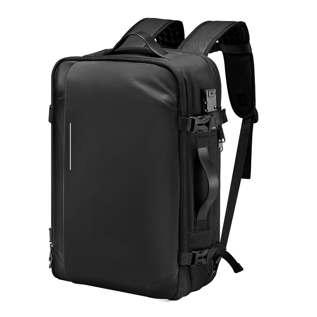 Vacuum Travel Backpack, 65L, Expandable Vacuum Seal Compression Travel Backpack, with TSA-Approved Lock, Multiple Pockets Compartments, Water-Resistant Carry-On Suitcase Luggage, No Pump, Black