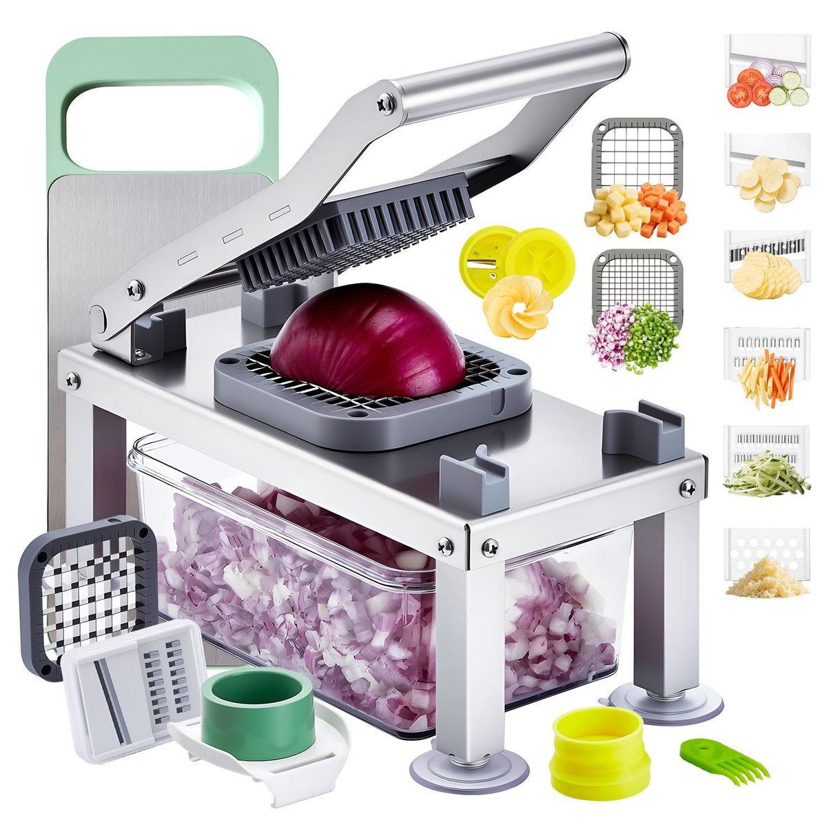Vegetable Chopper Mandoline Slicer, All-in-1 Food Veggie Cutter with 9 Stainless Steel Blades, Cheese Grater Onion Potato Dicer with Container,Salad Spiralizer Kitchen Gadgets&Essentials