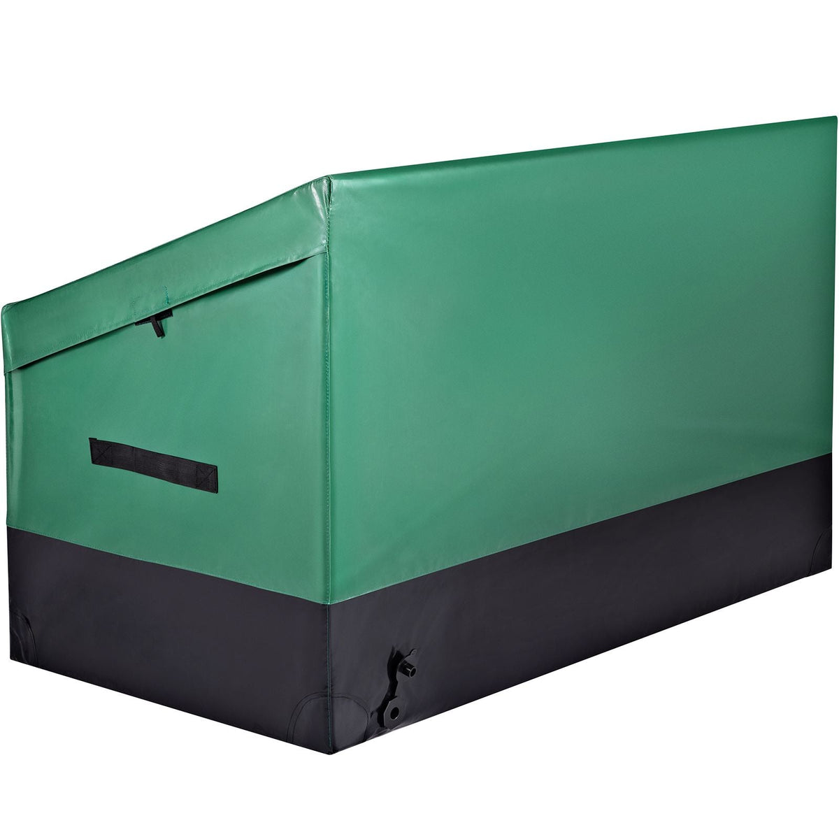 VEOVR Outdoor Storage Box, 150 Gallon Waterproof PE Tarpaulin Deck Box with Galvanized Frame, All-Weather Protection & Portable, for Camping, Garden, Poolside, and Yard, Brown & Blue