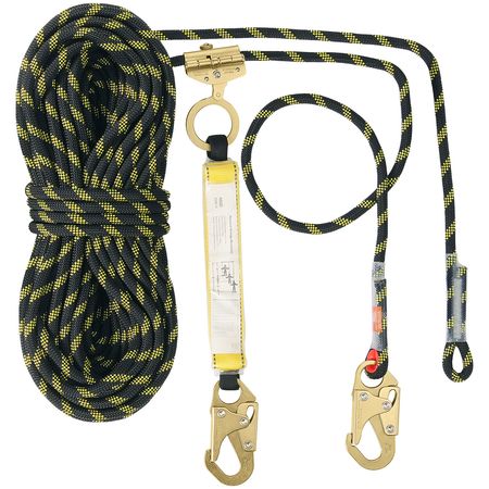 Vertical Lifeline, 150ft (45.7m) Outdoor Climbing Rope 30KN Breaking Tension, Static Rock Climbing Rope with Steel Snap Hooks and Rope Grap, for Escape, Outdoor Adventures, Black & Yellow