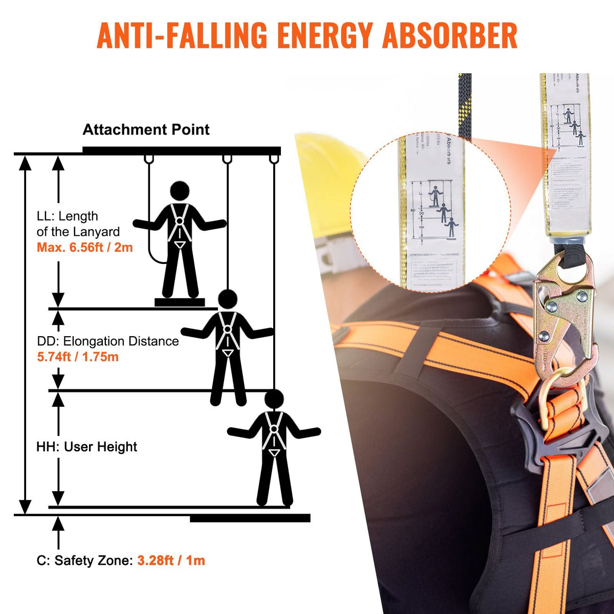 Vertical Lifeline, 150ft (45.7m) Outdoor Climbing Rope 30KN Breaking Tension, Static Rock Climbing Rope with Steel Snap Hooks and Rope Grap, for Escape, Outdoor Adventures, Black & Yellow
