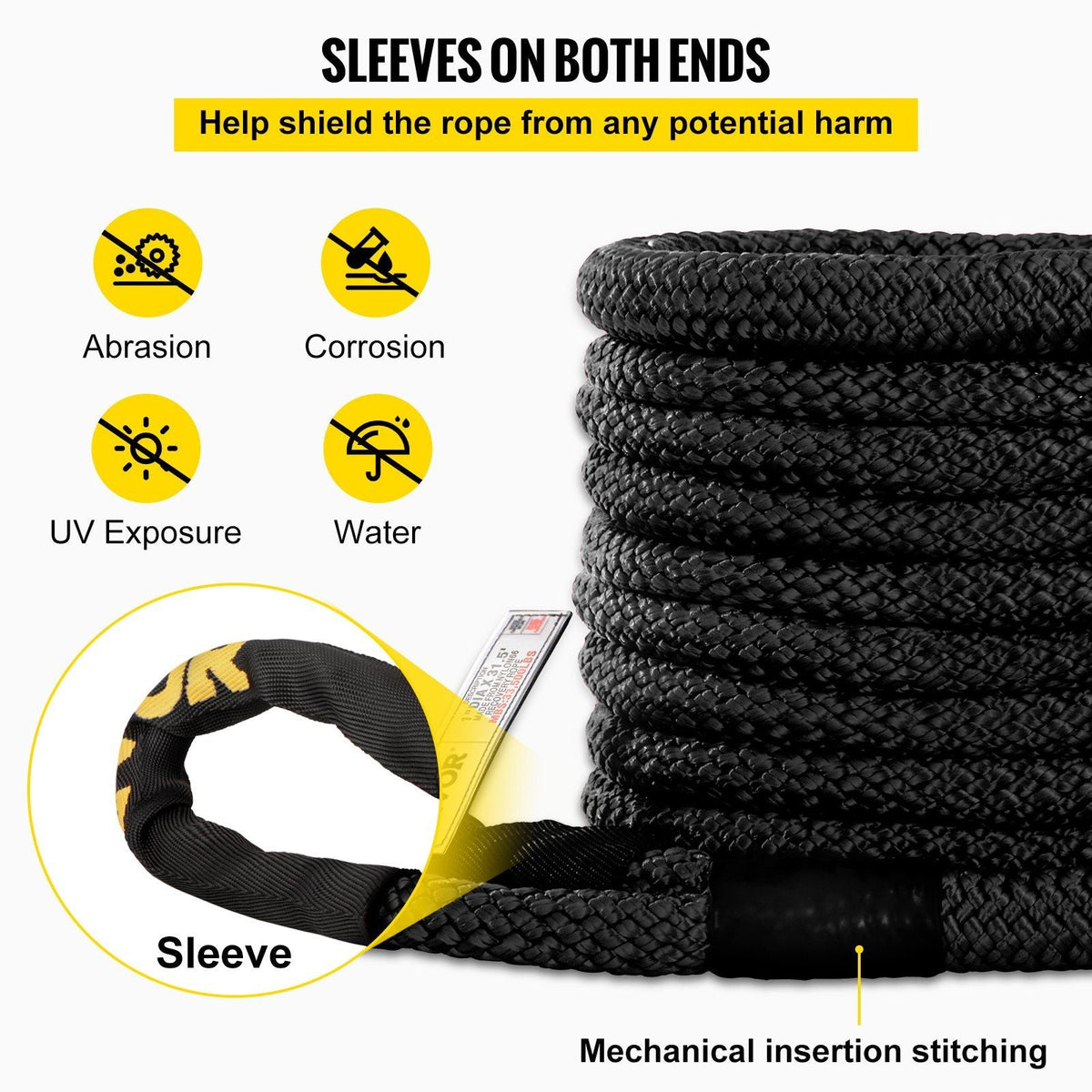 1" x 31.5' Kinetic Recovery Tow Rope, 33,500 lbs, Heavy Duty Double Braided Kinetic Energy Rope w/ Loops and Protective Sleeves, for Truck Off-Road Vehicle ATV UTV, Carry Bag Included, Black