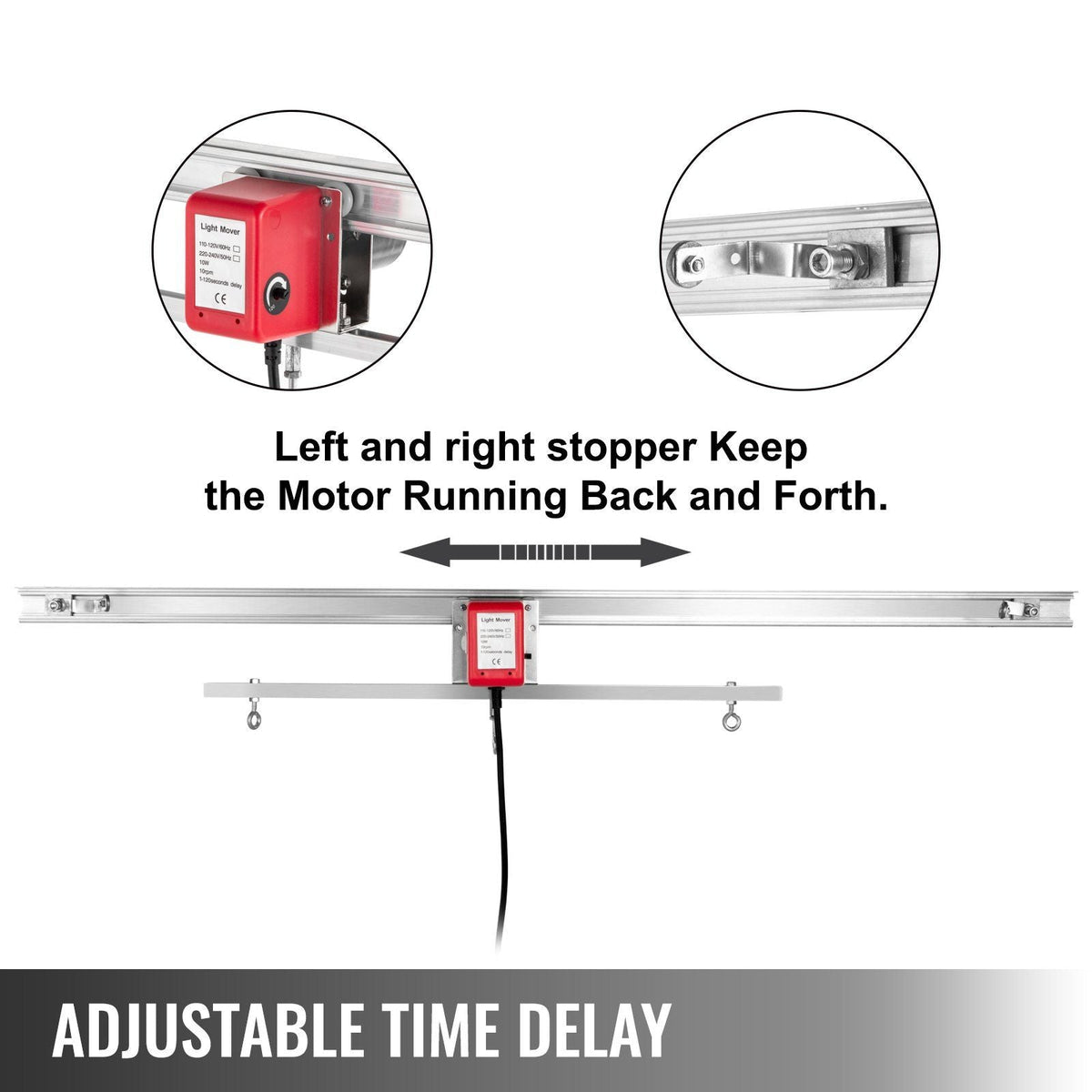 10.8 ft Adjustable Indoor Grow Light Mover Track Rail Mover Kit 10 r/min, Mover Motor w on/Off Button, Three Moving Rails, 0-120 Second Adjustable Time Delay Hydroponic Lighting System