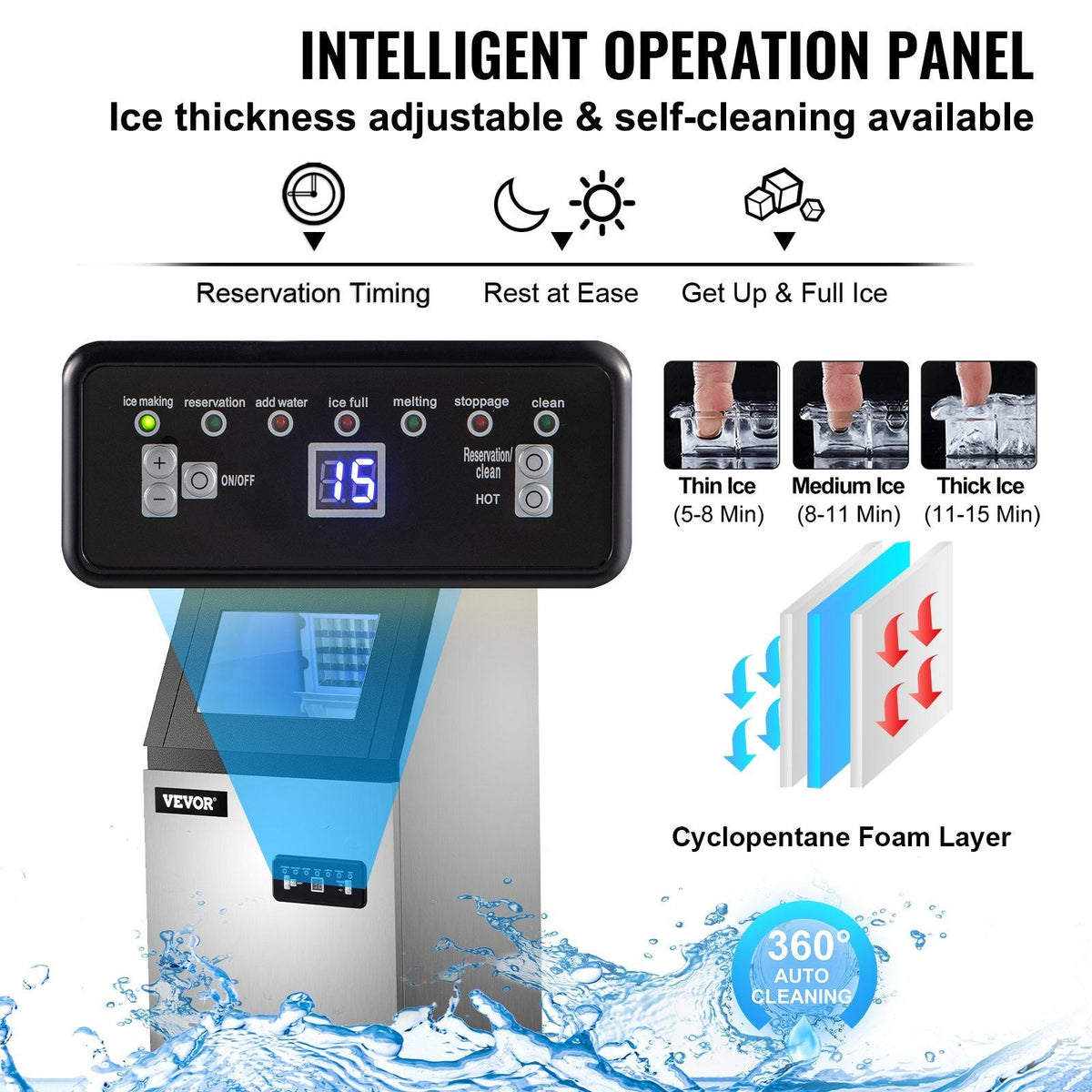 110V Commercial Ice Maker 120LBS/24H with 22LBs Storage Ice Maker Machine Stainless Steel Portable Automatic Ice Machine with Scoop and Connection Hoses Perfect for Restaurants Bars Cafe
