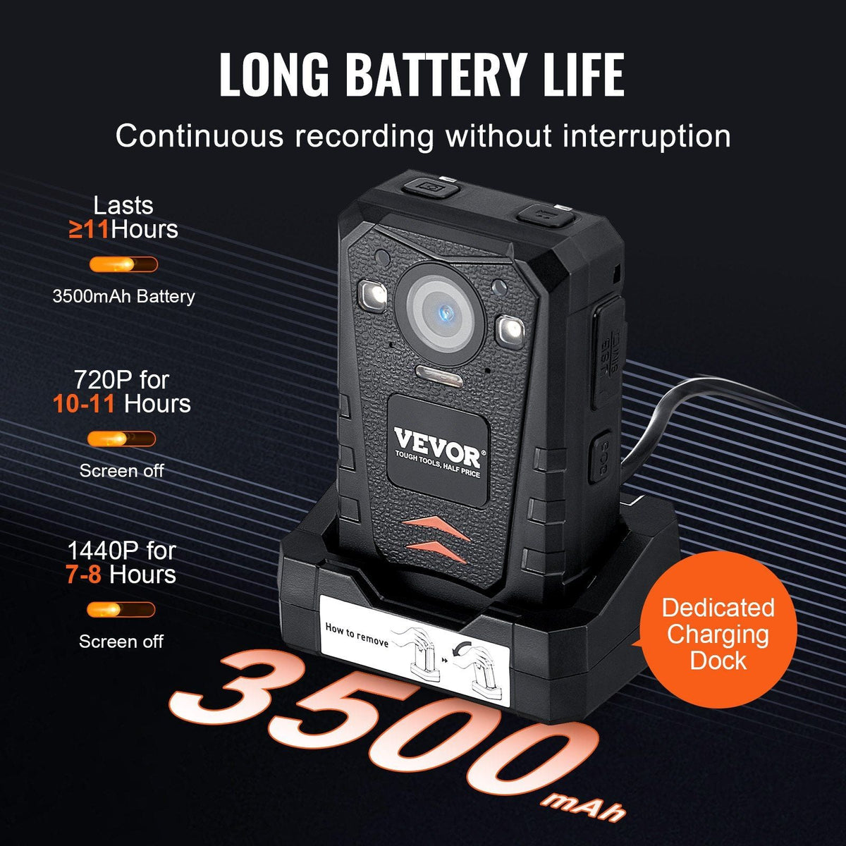 1440P HD Police Body Camera, 64GB Body Cam with Audio Video Recording Picture, Built-in 3500 mAh Battery, 2.0" LCD, Infrared Night Vision, Waterproof GPS Personal Body Cam for Law Enforcement