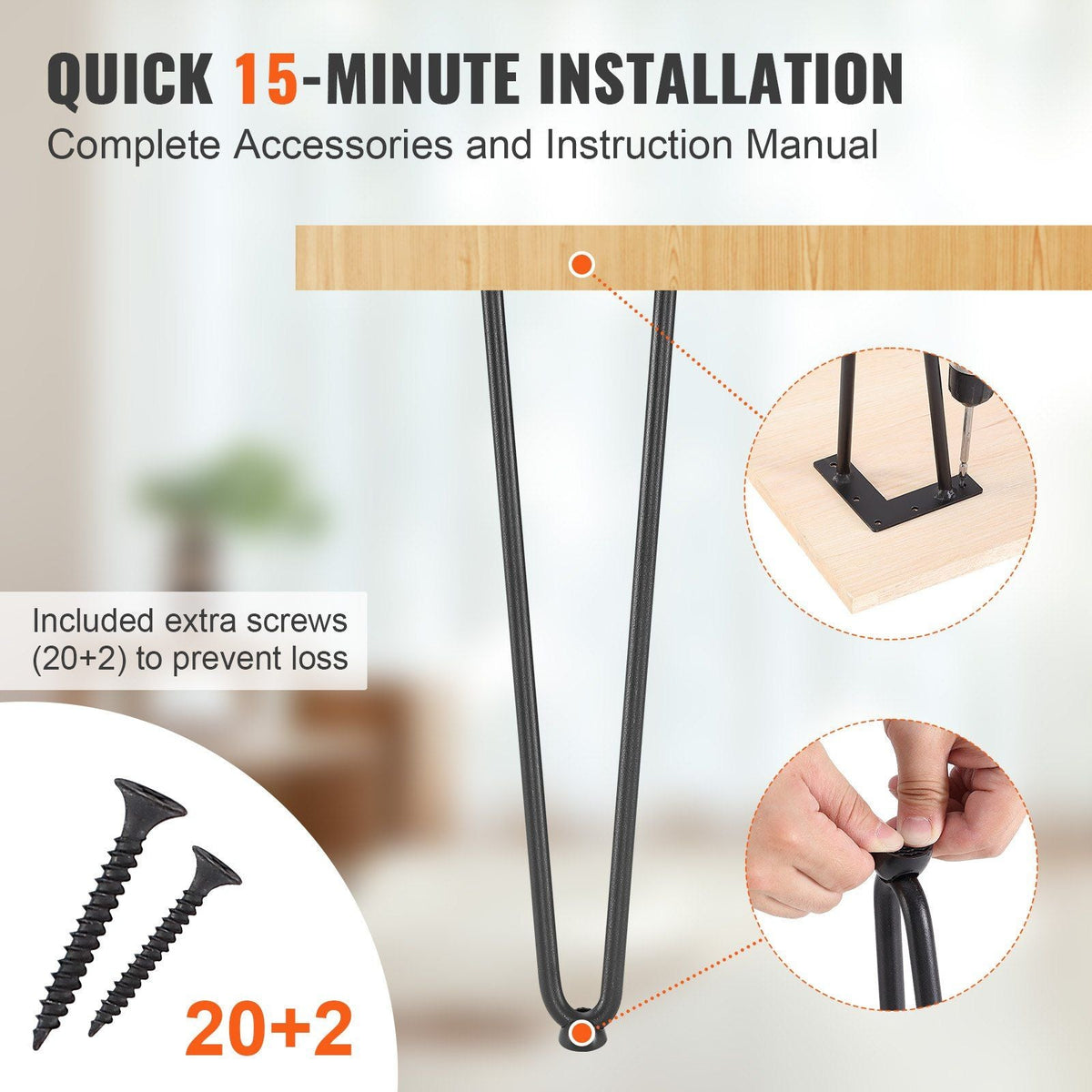 16" Hairpin Furniture Legs Solid Metal Heavy Duty Dining Table Leg Modern