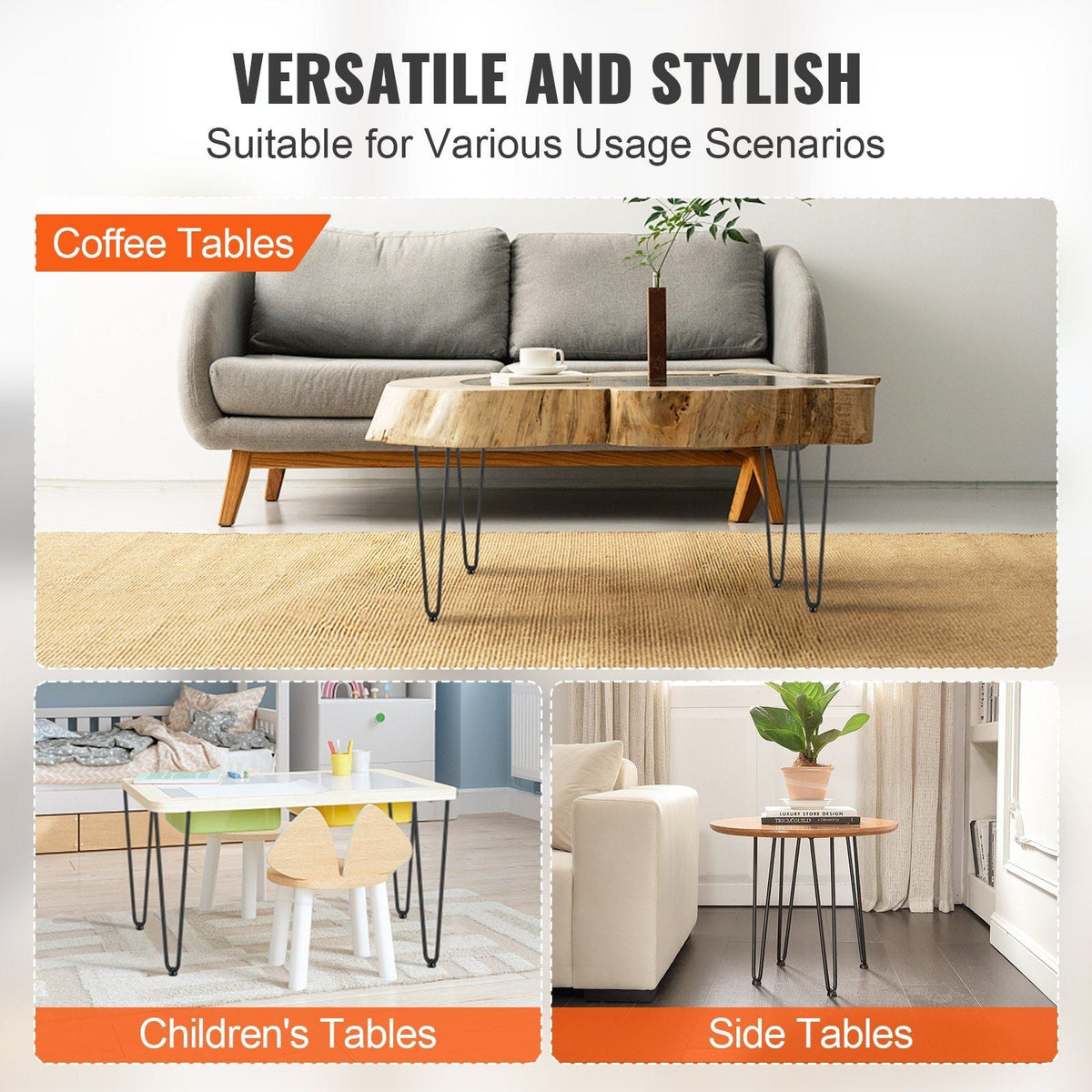16" Hairpin Furniture Legs Solid Metal Heavy Duty Dining Table Leg Modern