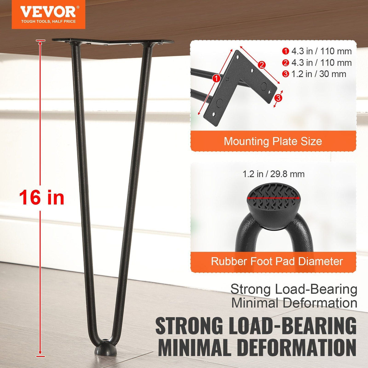 16" Hairpin Furniture Legs Solid Metal Heavy Duty Dining Table Leg Modern