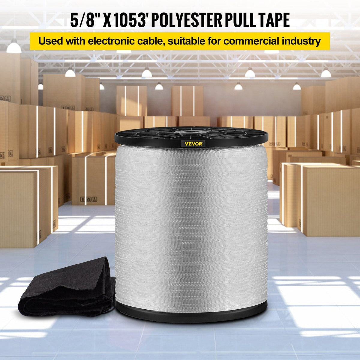 1800Lbs Polyester Pull Tape, 1053' x 5/8" Flat Tape for Wire & Cable Conduit Work Variable Functions, Flat Rope for Pulling/Loading/Packing in Any Weather CONDITON