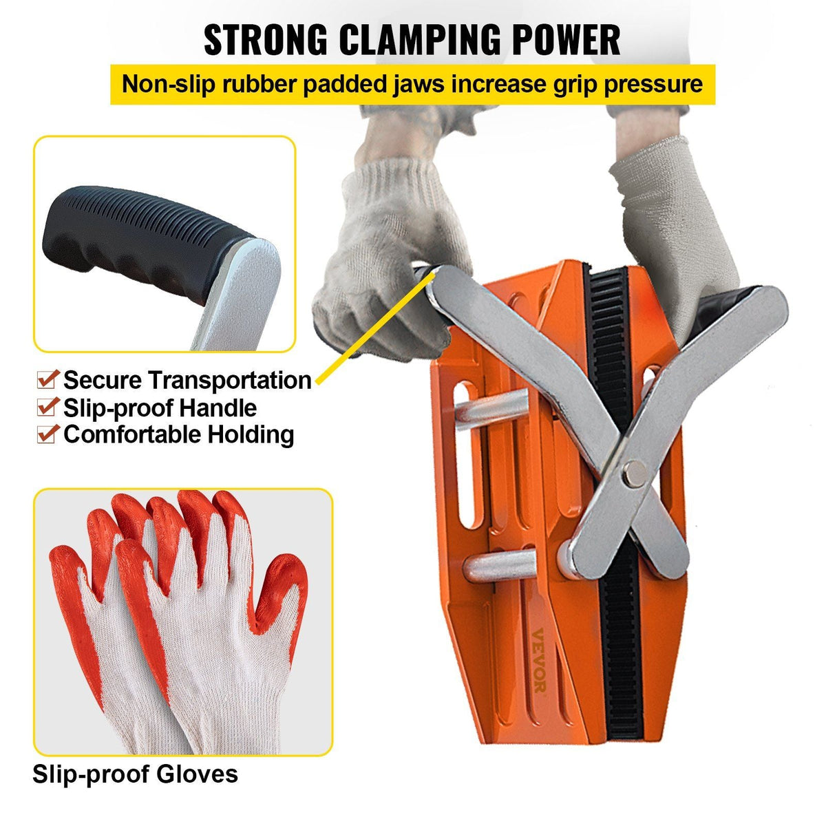2 PCS Double Handed Stone Carrying Clamps, 1.97 inch (50mm) Granite Lifting Tools with Slip-proof Rubber Pads, 440 lbs Loading Capacity for Moving Marble, Glass, Slabs and Plywood