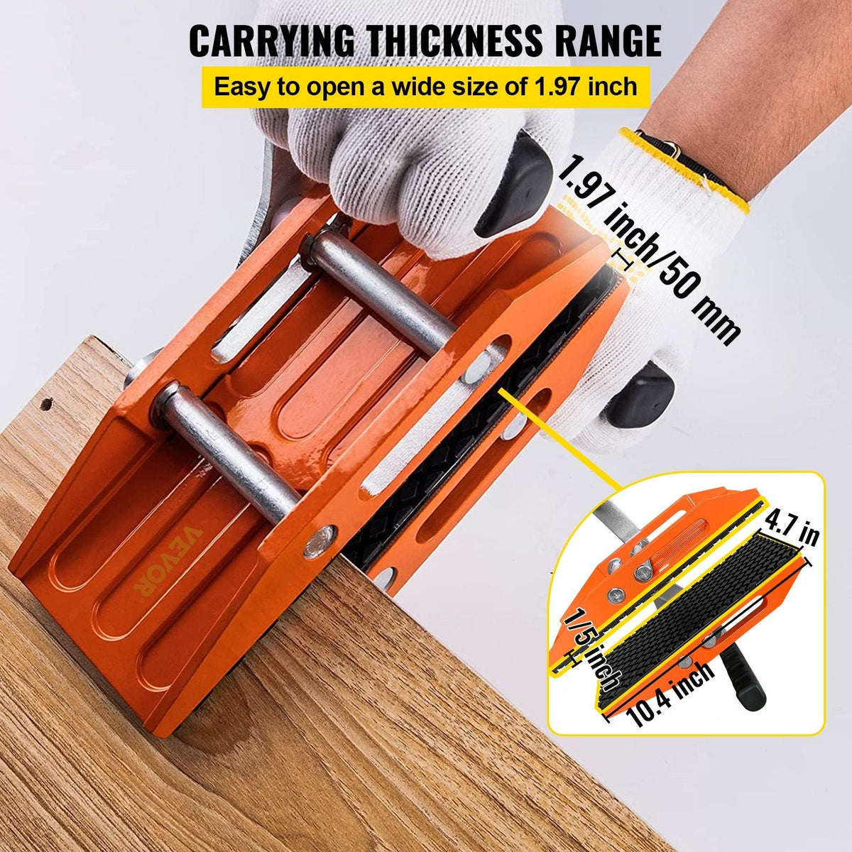 2 PCS Double Handed Stone Carrying Clamps, 1.97 inch (50mm) Granite Lifting Tools with Slip-proof Rubber Pads, 440 lbs Loading Capacity for Moving Marble, Glass, Slabs and Plywood