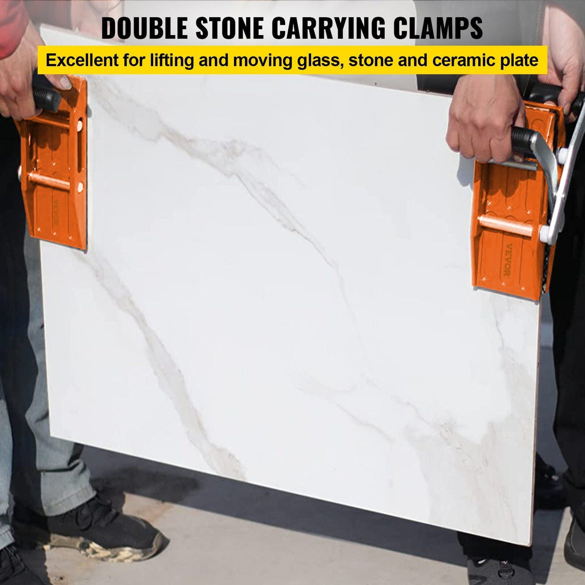 2 PCS Double Handed Stone Carrying Clamps, 1.97 inch (50mm) Granite Lifting Tools with Slip-proof Rubber Pads, 440 lbs Loading Capacity for Moving Marble, Glass, Slabs and Plywood