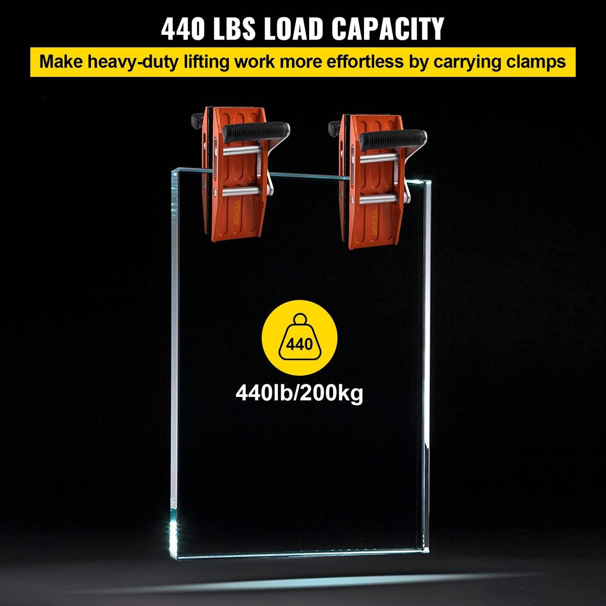 2 PCS Double Handed Stone Carrying Clamps, 1.97 inch (50mm) Granite Lifting Tools with Slip-proof Rubber Pads, 440 lbs Loading Capacity for Moving Marble, Glass, Slabs and Plywood