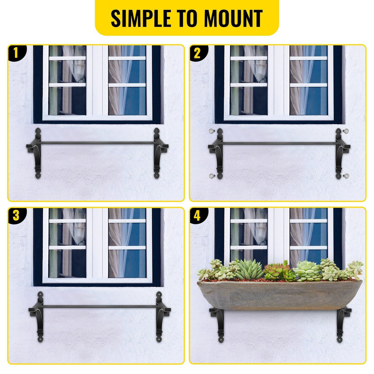2 PCS Window Box Brackets 88lbs Planter Box Brackets 24 x 10.5 x 10 in Black Planter Mounting Bracket Iron Material Black Window Box Hanger Bracket for Flower Box Durable Window Box Holder
