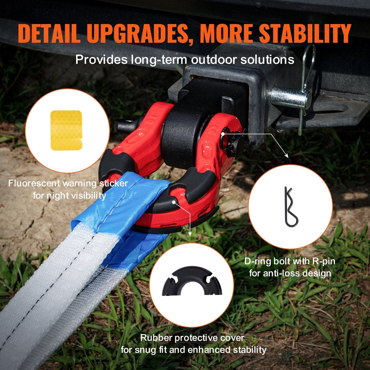 2" Trailer Shackle Hitch Receiver D-Ring Recovery for Truck Jeep 65900 lbs