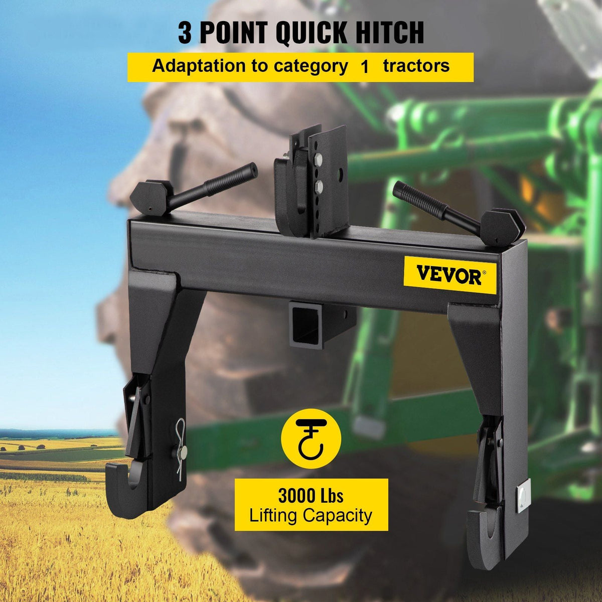 3-Point Quick Hitch, 3000 LBS Lifting Capacity Tractor Quick Hitch, 28.31" Between Lower Arms Attachments Quick Hitch, No Welding & 5 Level Adjustable Bolt, Adaptation to Category 1 Tractors