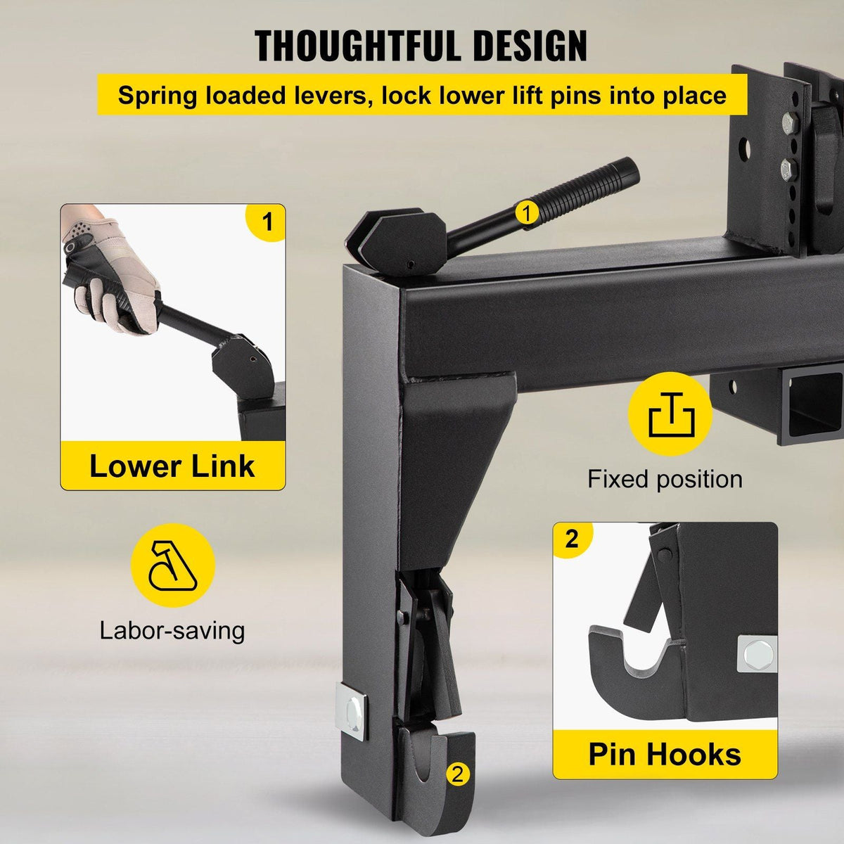 3-Point Quick Hitch, 3000 LBS Lifting Capacity Tractor Quick Hitch, 28.31" Between Lower Arms Attachments Quick Hitch, No Welding & 5 Level Adjustable Bolt, Adaptation to Category 1 Tractors