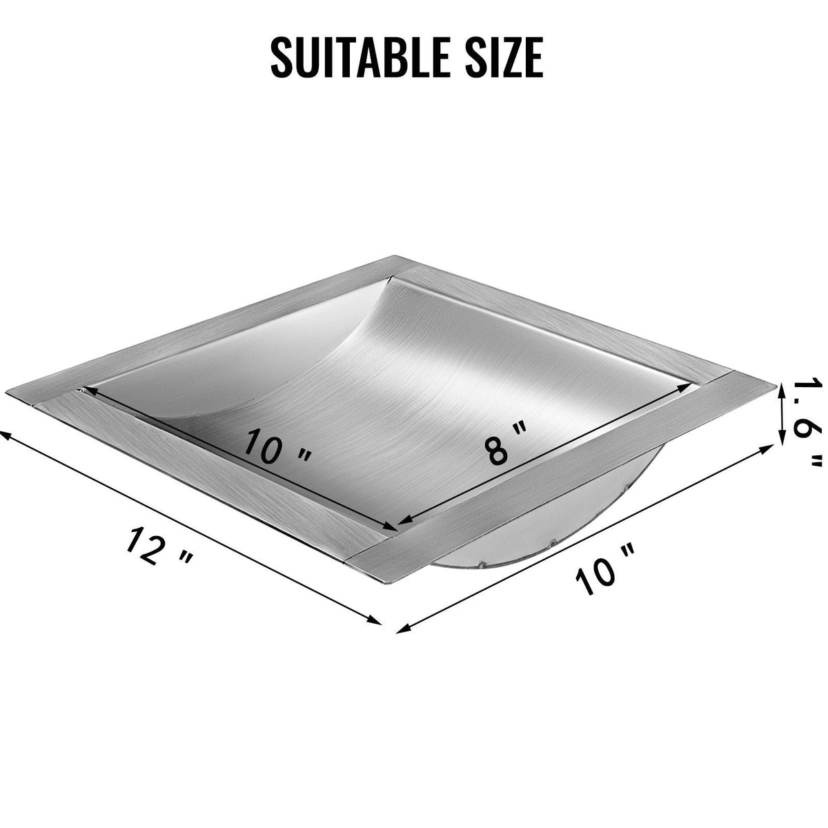 304 Stainless Steel Drop-in Deal Tray 12\" Deep x 10\" Wide x 1.6\" High Brushed Finish for Cash Register Window