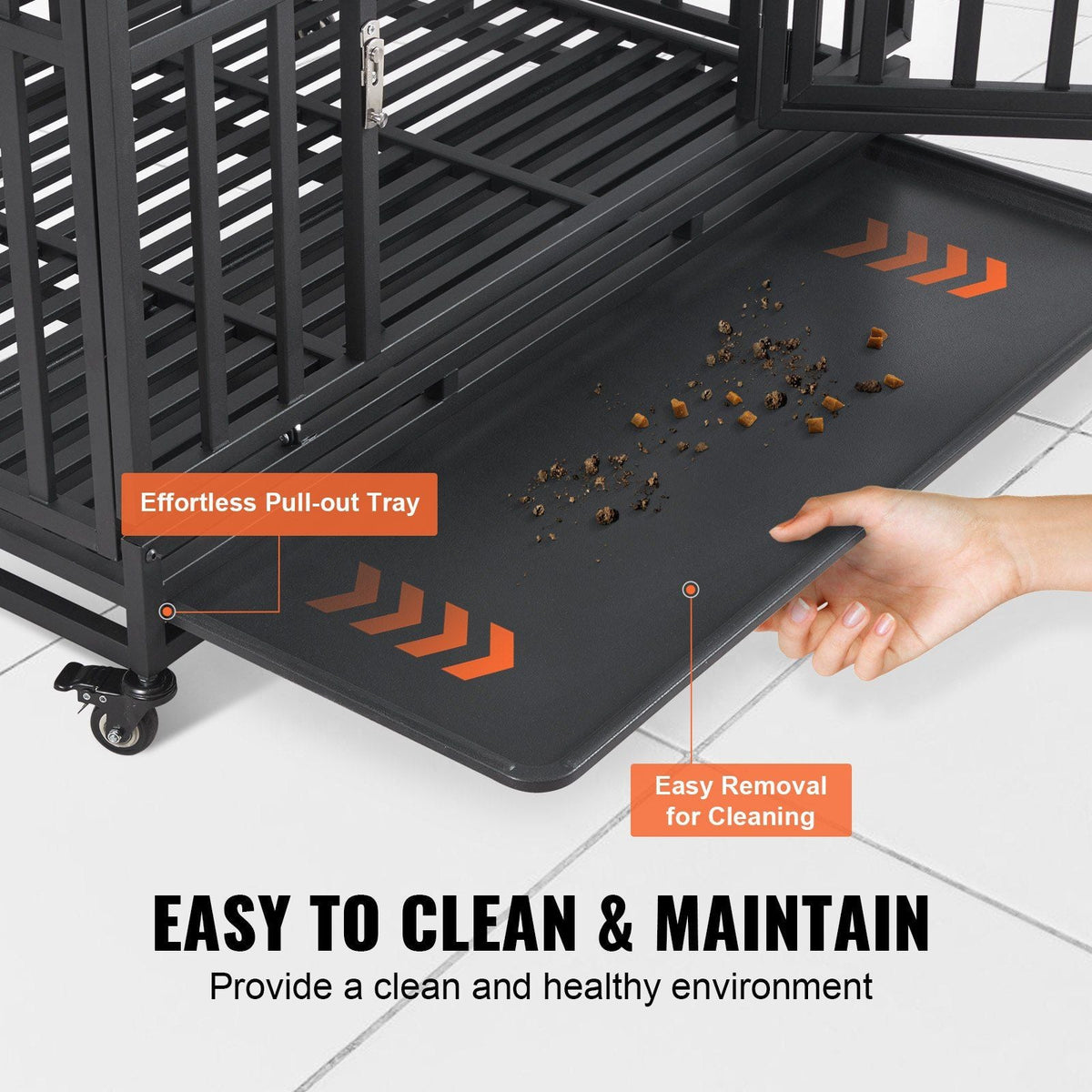 38 Inch Heavy Duty Dog Crate, Indestructible Dog Crate, 3-Door Heavy Duty Dog Kennel for Medium to Large Dogs with Lockable Wheels and Removable Tray, High Anxiety Dog Crate for Indoor & Outdoor