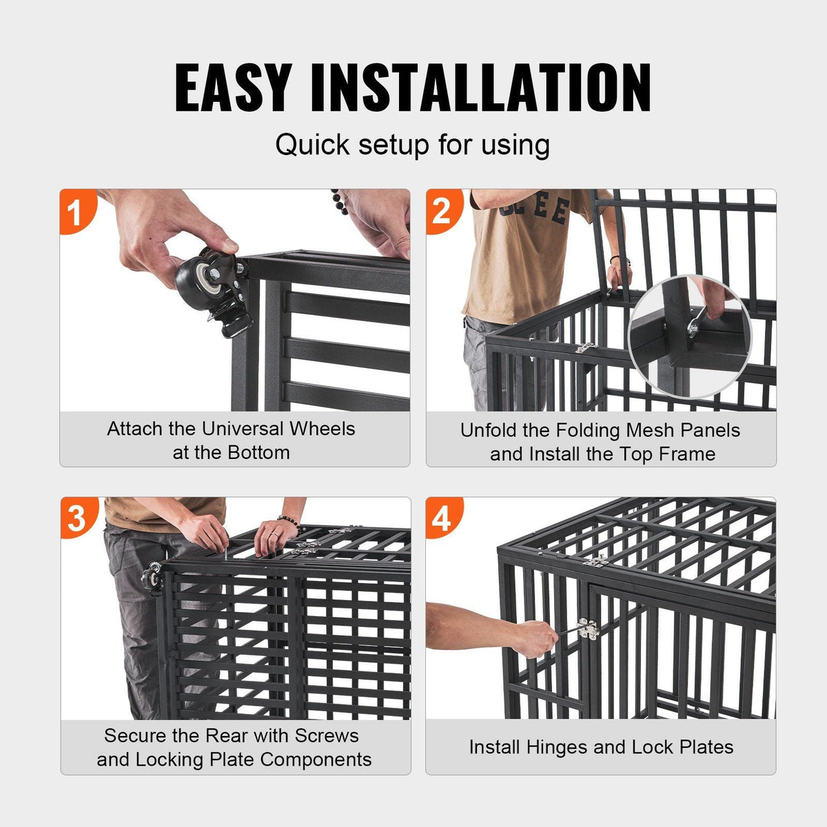 38 Inch Heavy Duty Dog Crate, Indestructible Dog Crate, 3-Door Heavy Duty Dog Kennel for Medium to Large Dogs with Lockable Wheels and Removable Tray, High Anxiety Dog Crate for Indoor & Outdoor