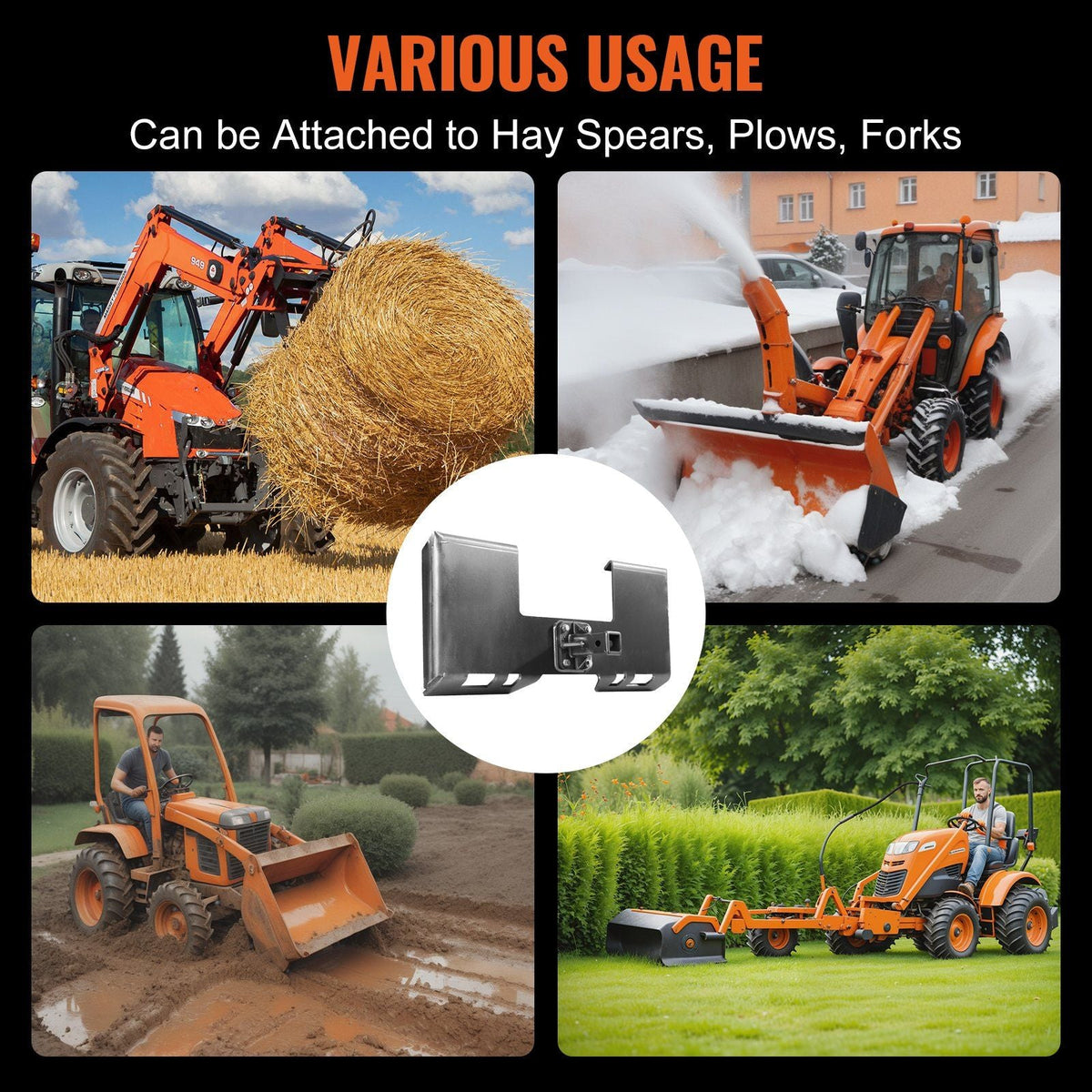 3/8" Skid Steer Attachment Plate, Skid Steer Mount Plate with 2.28" Hitch Receiver, Quick Attachment Loader Plate, Compatible with Deere, Kubota, Bobcat, Mahindra Skid Steers and Tractors