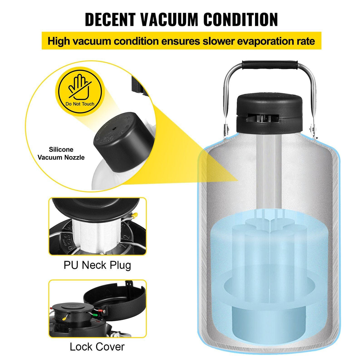 3L Liquid Nitrogen Container Aluminum Alloy Liquid Nitrogen Tank Static Cryogenic Container Liquid Nitrogen Container with 6 Canisters and Carry Bag