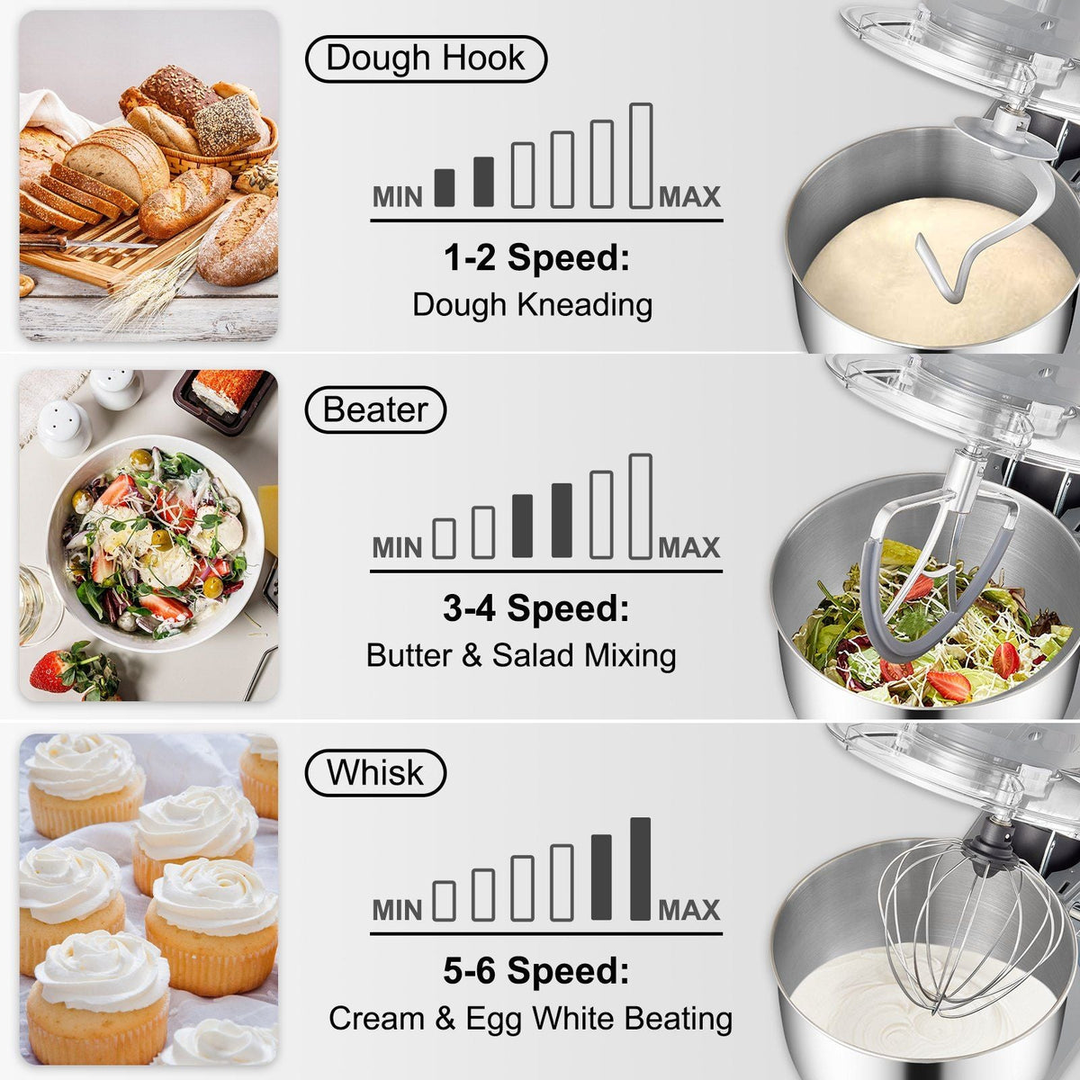 450W Stand Mixer 6-Speed Tilt-Head Dough Mixer 7.4 Qt Bowl 3 Attachments