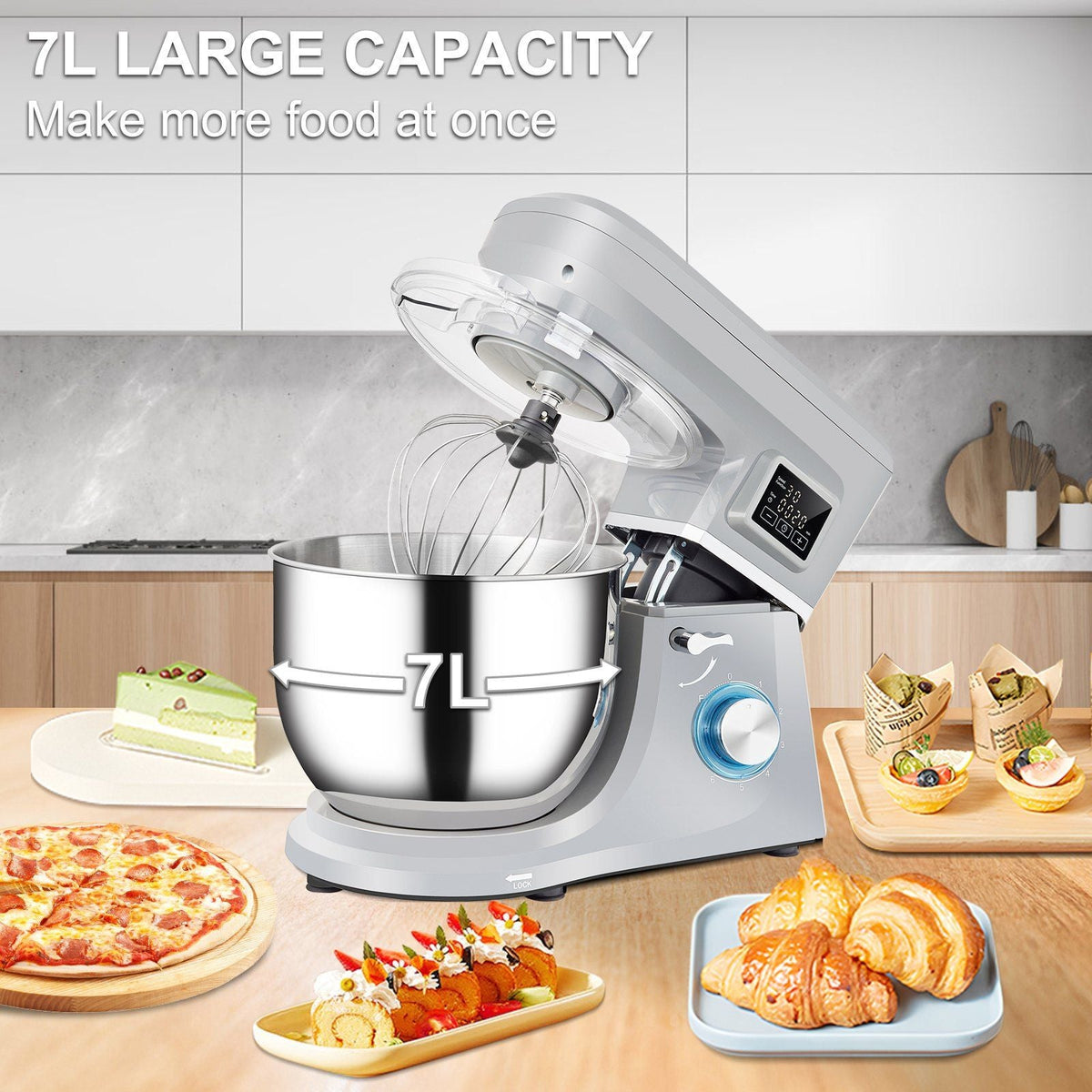 450W Stand Mixer 6-Speed Tilt-Head Dough Mixer 7.4 Qt Bowl 3 Attachments