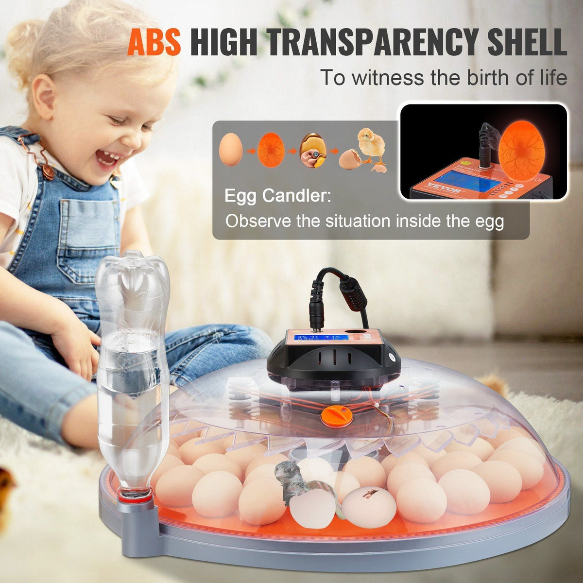 48 Egg Incubator, Incubators for Hatching Eggs, 360° Automatic Egg Turner with Temperature and Humidity Display, 48 Eggs Poultry Hatcher with ABS Transparent Shell for Chicken, Duck, Quail