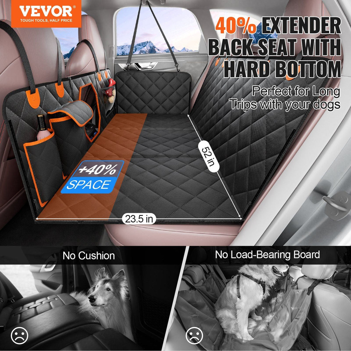 52 x 23.5 in Dog Car Seat Cover for Back Seat Waterproof 600D for Cars