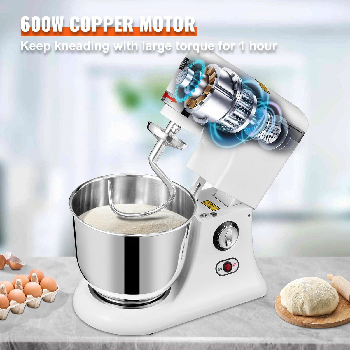 600W Stand Mixer 11-Speed Tilt-Head Dough Mixer 7.4 Qt Bowl 3 Attachments