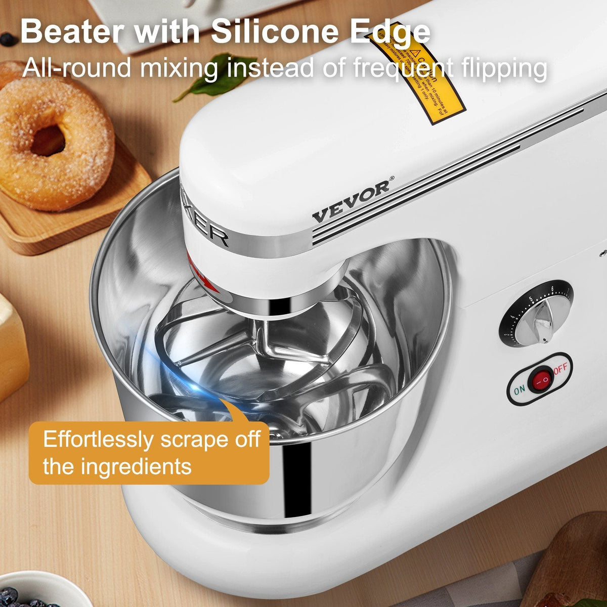 600W Stand Mixer 11-Speed Tilt-Head Dough Mixer 7.4 Qt Bowl 3 Attachments