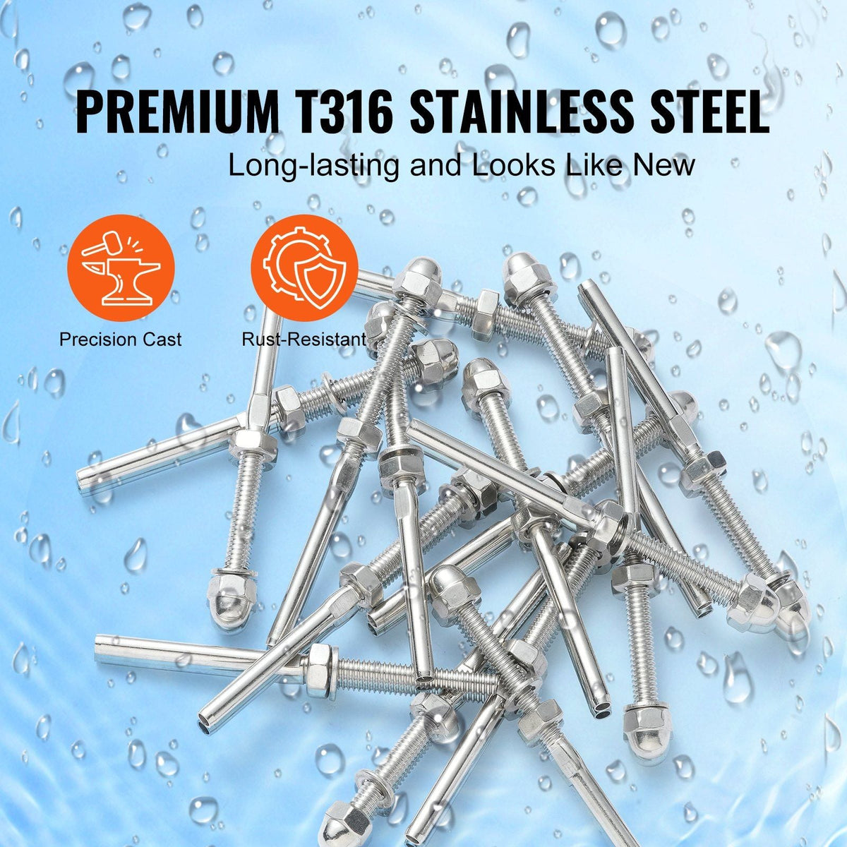 61 Pack Cable Railing Swage Threaded Stud Tension End Fitting Terminal for 1/8" Deck Cable Railing, T316 Stainless Steel, Cable Railing Tensioner 1/8" for Wood/Metal Post, Silver