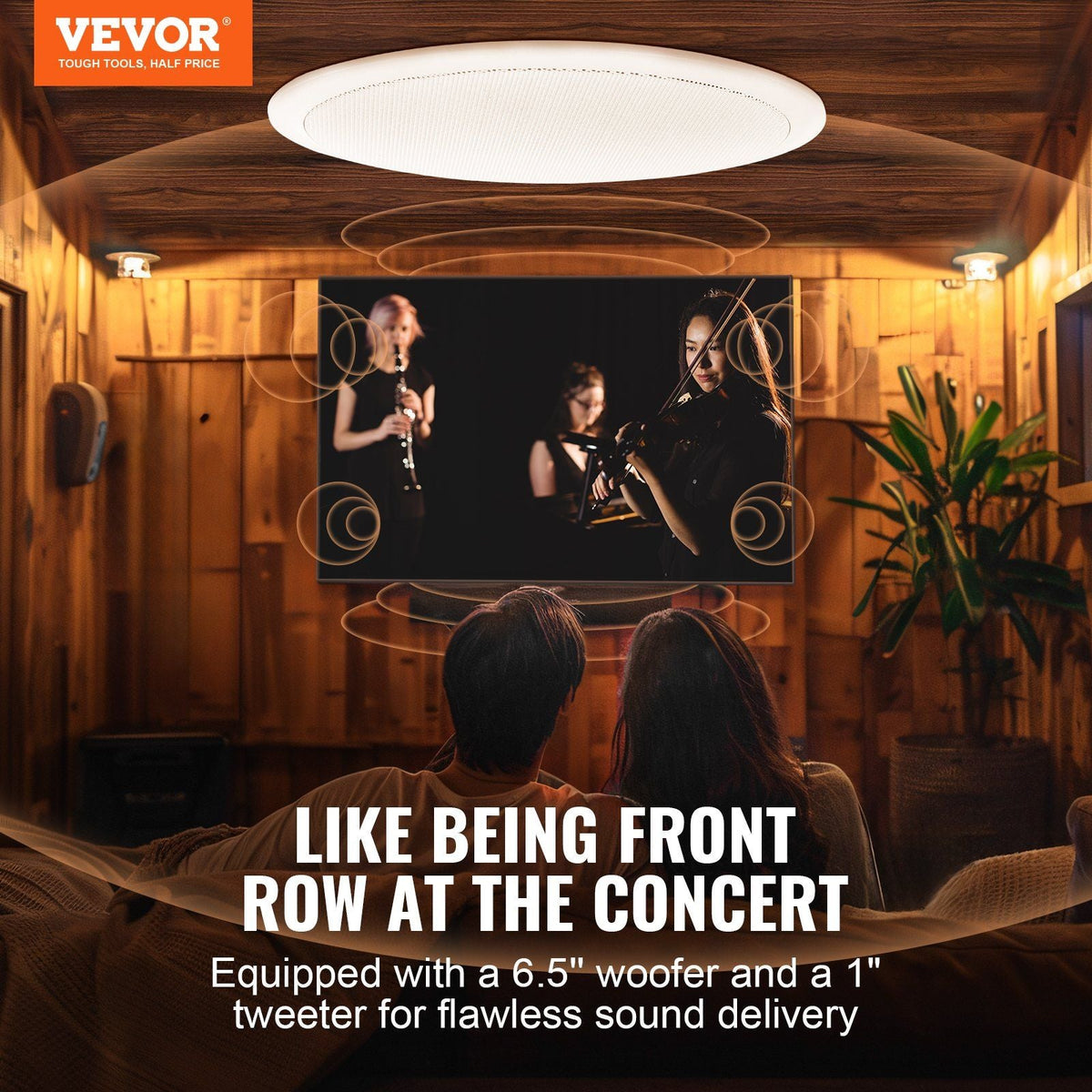 6.5'' Bluetooth in Ceiling Speakers, 150W, Flush Mount Ceiling & in-Wall Speaker System with 8ΩImpedance 89dB Sensitivity, for Home Kitchen Living Room Bedroom or Covered Outdoor Porches, Single
