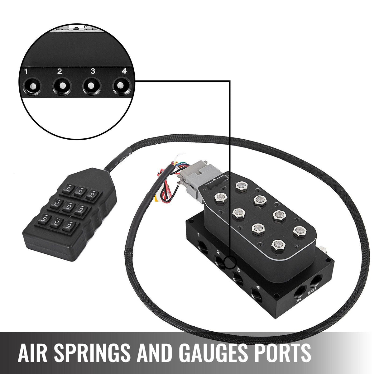 Accu X4 Solenoid Valve 1/4'' NPT Air Ride Manifold Solenoid Valve with 9-Switch Wired Remote Controller VXF4CM14B
