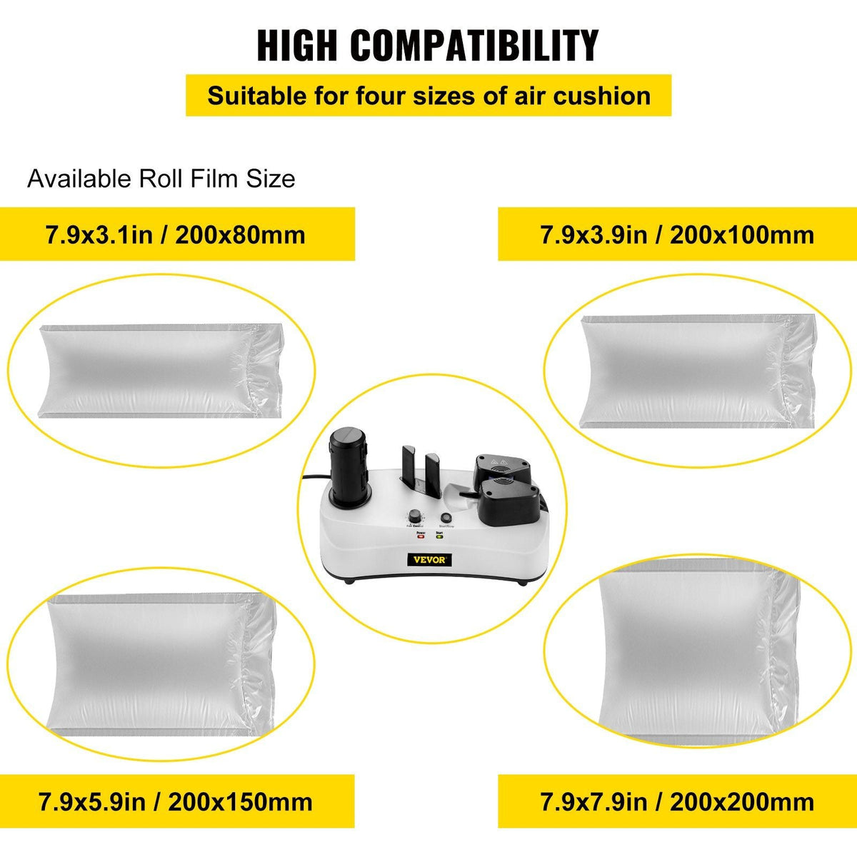 Air Cushion Machine, Sealing Speed 7.2-7.8 ft/min Air Pillow Machine, 110V Air Pillow Packaging Machine, Portable Air Cushion Wrap Machine for Inflatable Packaging+164 ft/50 m Test Film Roll