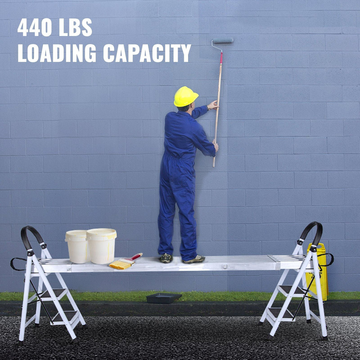 Aluminum Work Plank, 9-15ft Telescoping Plank, 440lbs Capacity Aluminum Extension Plank, 12.5 inch Width, Aluminum Scaffolding Plank with Skid-Proof Platform Scaffold Ladder Accessory