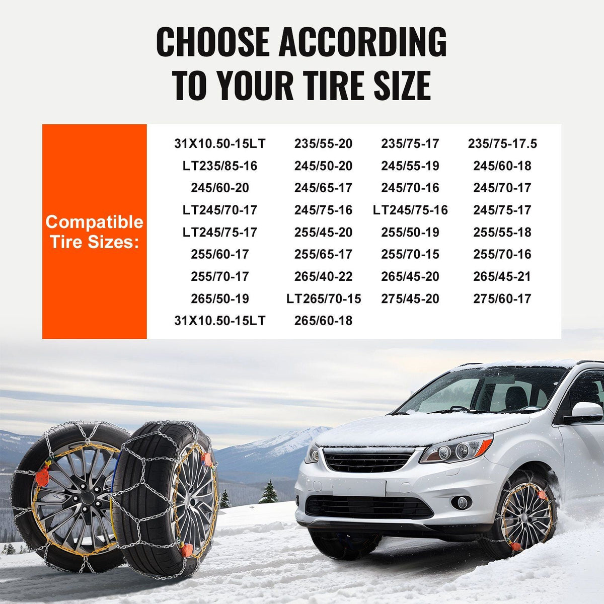 Auto Tightening Snow Chains Diamond Mesh Anti-slip Traction Wheel Chains