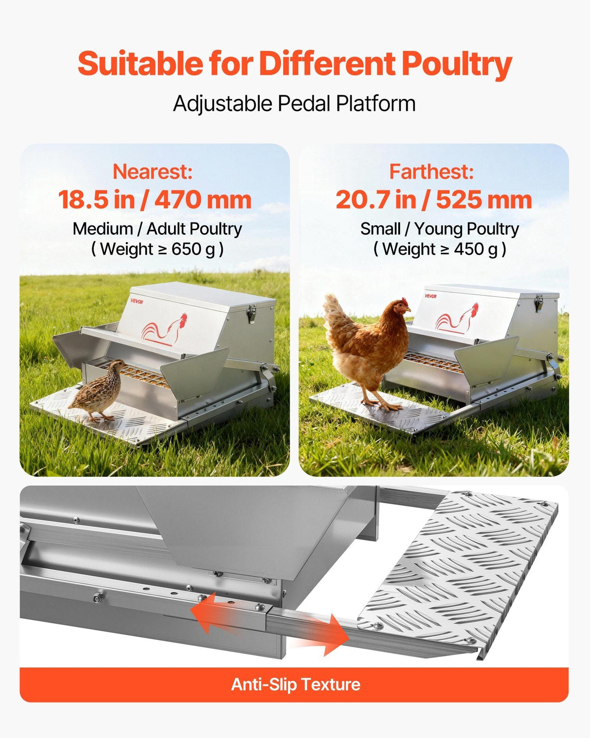 Automatic Chicken Feeder, 25 lbs Capacity, Rainproof Treadle Poultry Feeder with Lockable Lid, No Waste, Galvanized Steel Construction, Outdoor Use, for Chicken, Bantams, Poultry, Pheasants