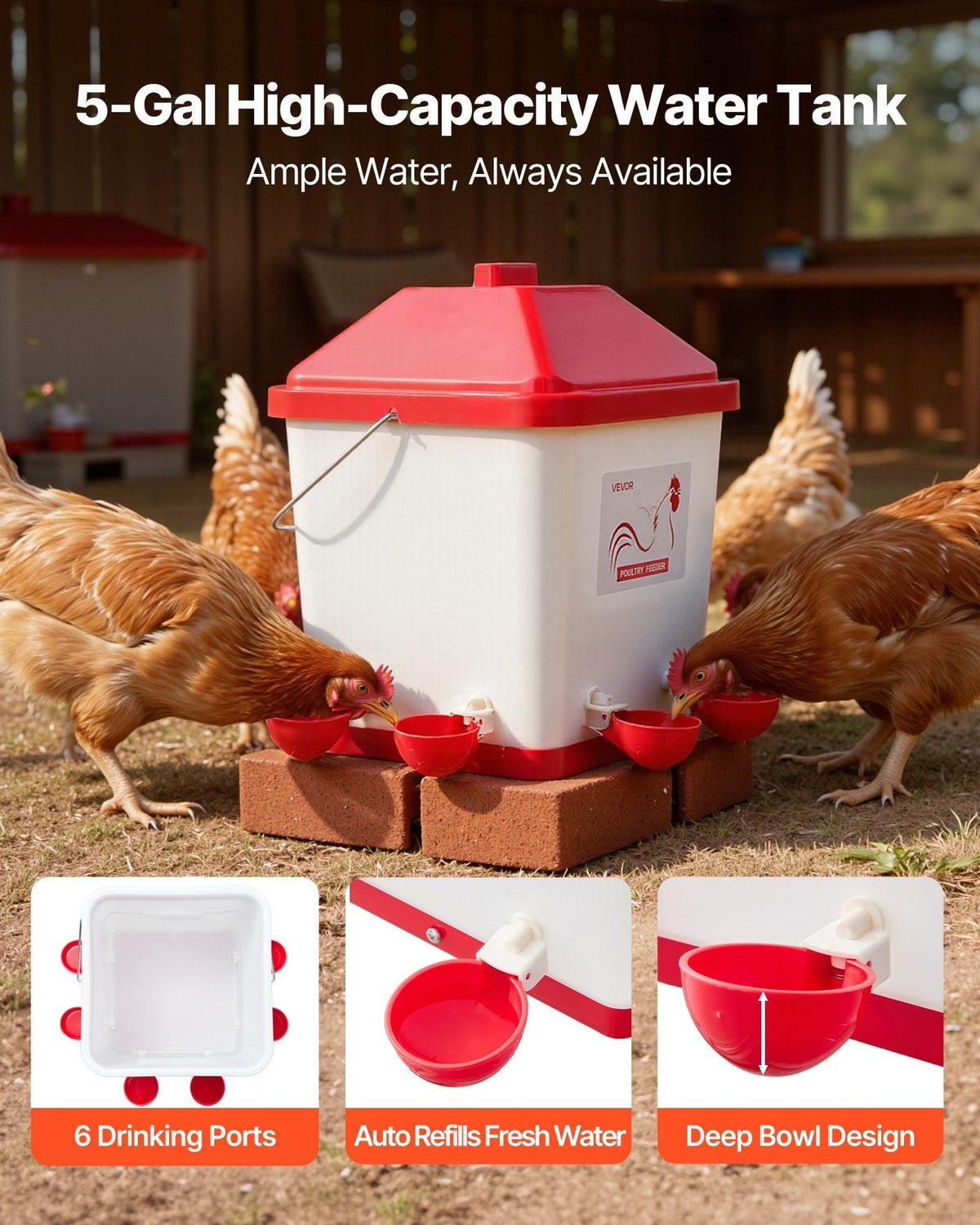 Automatic Chicken Feeder & Waterer Set, 5 Gallon/40 Pounds, Rain Proof Hanging Poultry Feeder with Water Cup No Waste, Automatic Gravity, Avoid Small Animals, Suitable for Chicken, Duck, Turkey