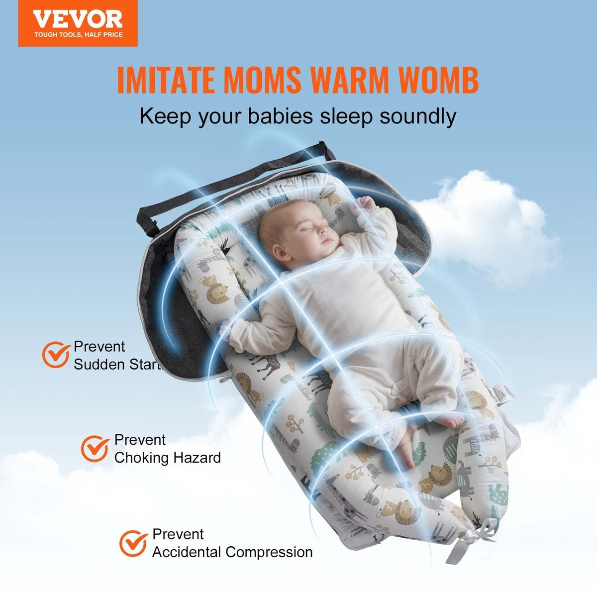 Baby Lounger Baby Nest Sleeper for Newborn 100% Cotton with Headrest