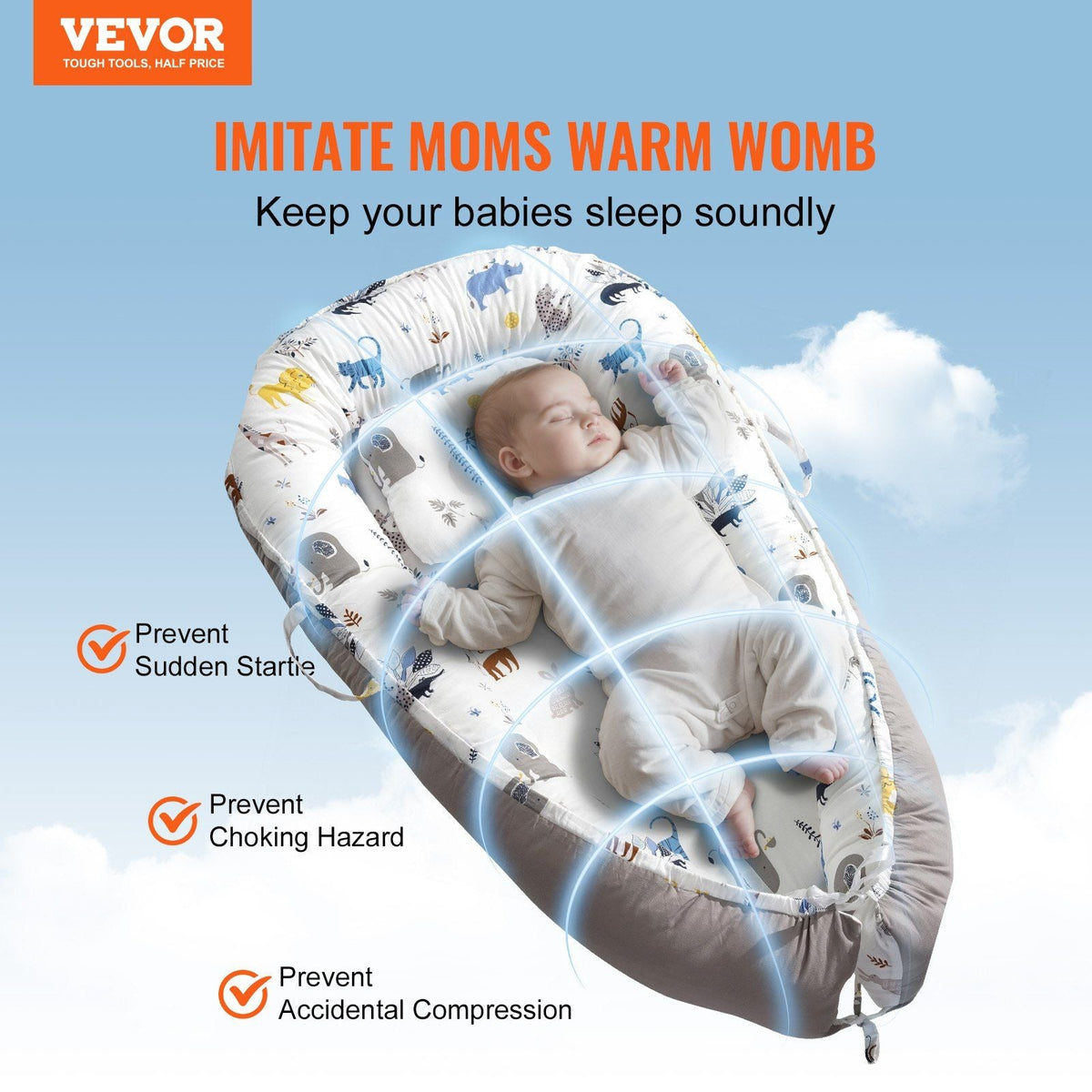 Baby Lounger Infant Nest Lounger 100% Cotton Co Sleeper with Headrest