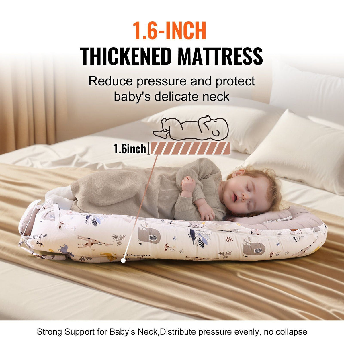 Baby Lounger Infant Nest Lounger 100% Cotton Co Sleeper with Headrest