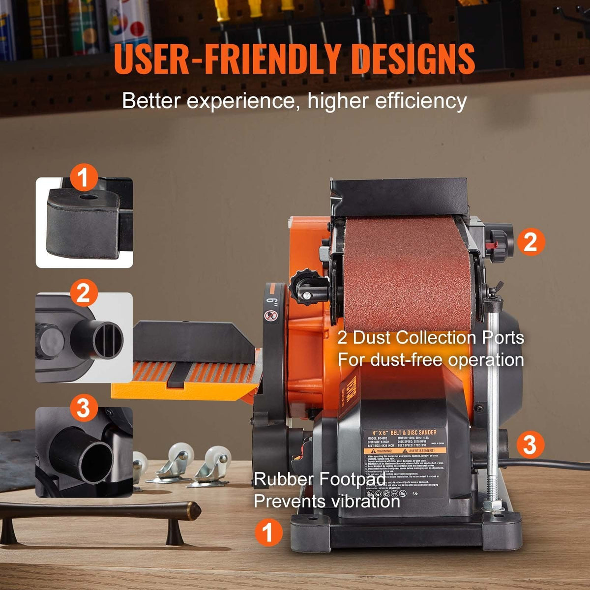 Belt Disc Sander Combo, 6" Disc Sander and 4"x36" Belt Sander with 4.3A Induction Motor 3570RPM, Bench Sander & 0-90° Tiltable Belt and 0-45° Adjustable Cast Aluminum Worktable for Woodworking