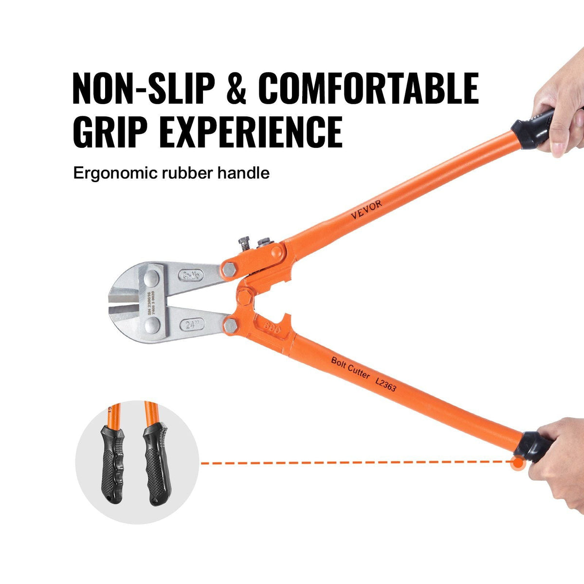 Bolt Cutter, 24" Lock Cutter, Bi-Material Handle with Soft Rubber Grip, Chrome Molybdenum Alloy Steel Blade, Heavy Duty Bolt Cutter for Rods, Bolts, Wires, Cables, Rivets, and Chains