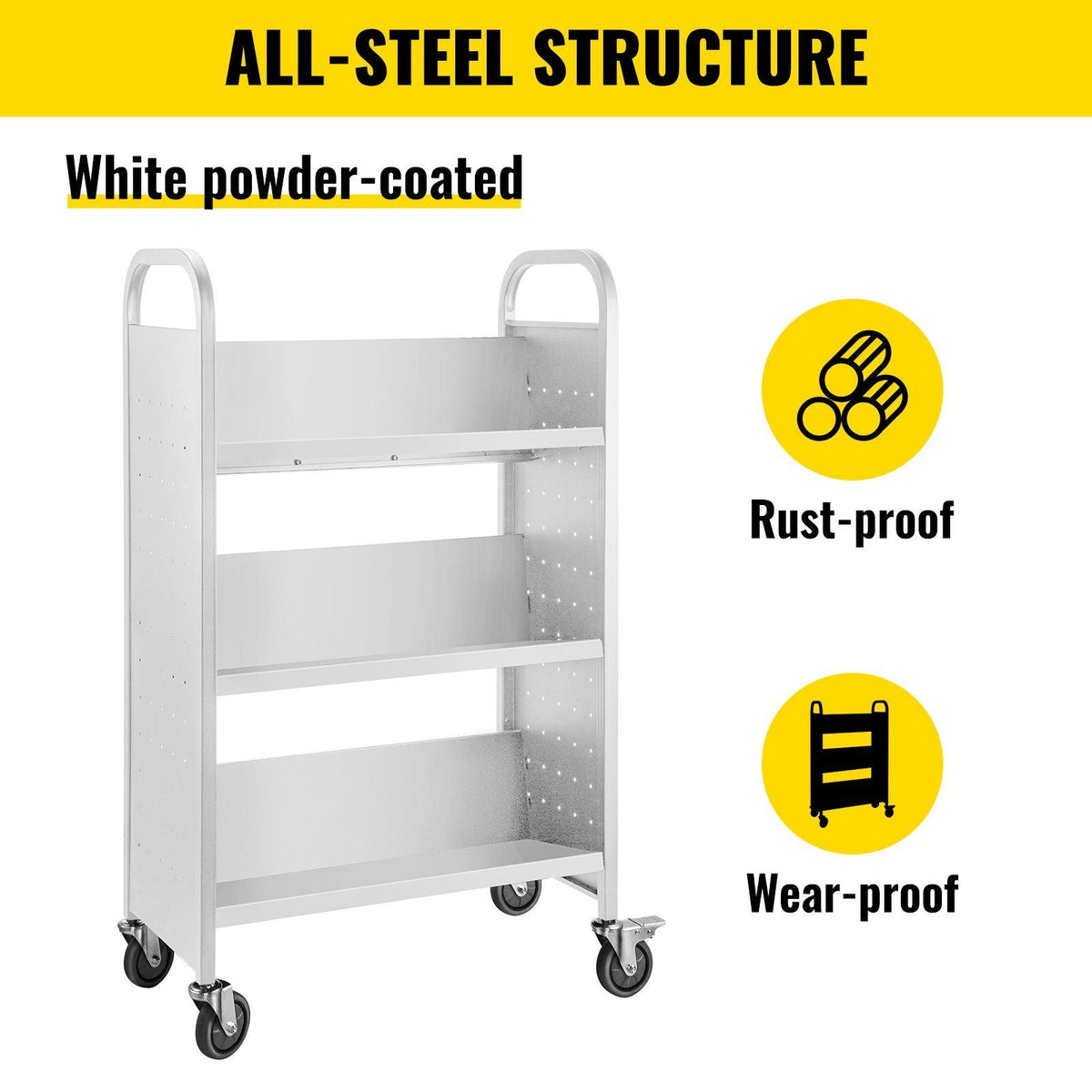 Book Cart Library Cart 200 lbs Capacity with V-Shaped Shelves in Black