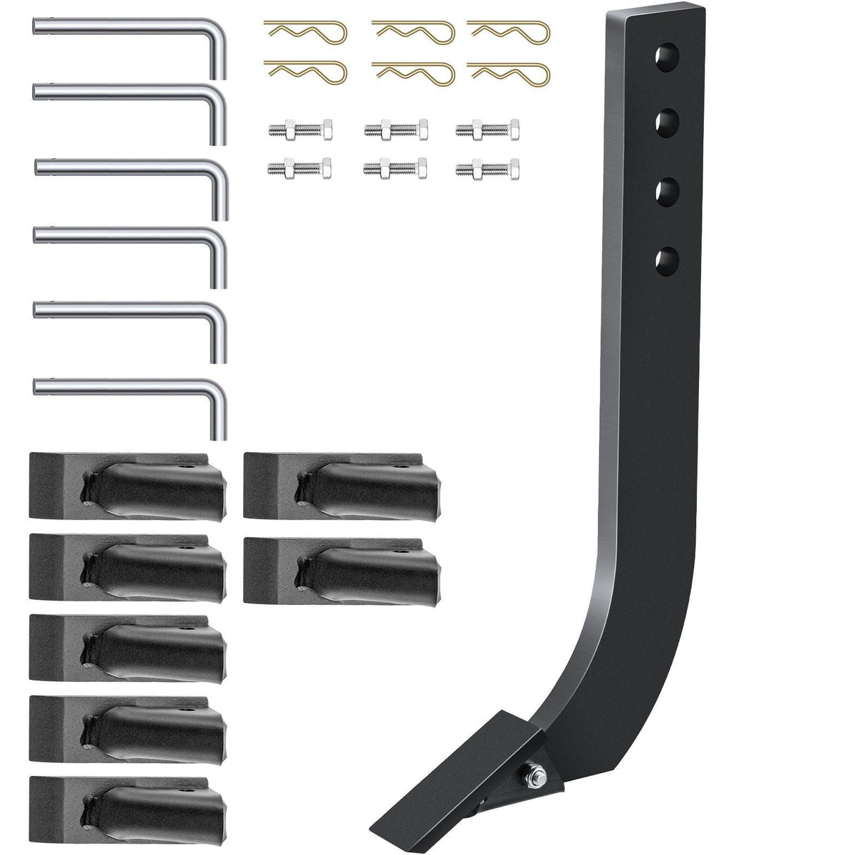 Box Blade Shank, 18'' Scarifier Shank, 4 Holes Box Scraper Shank, Ripper Shank with Removable Tapered Teeth and Pins, Adjustable Shanks Assembly for Replacement, Digging, Plowing, 6PCS